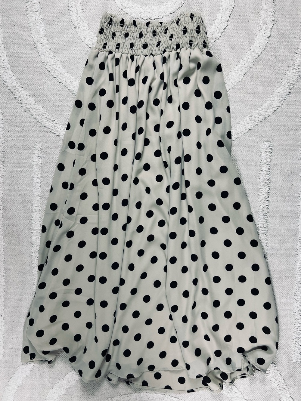 Beige and White Polka Dot Boho Maxi Skirt – Size Small - rokoko